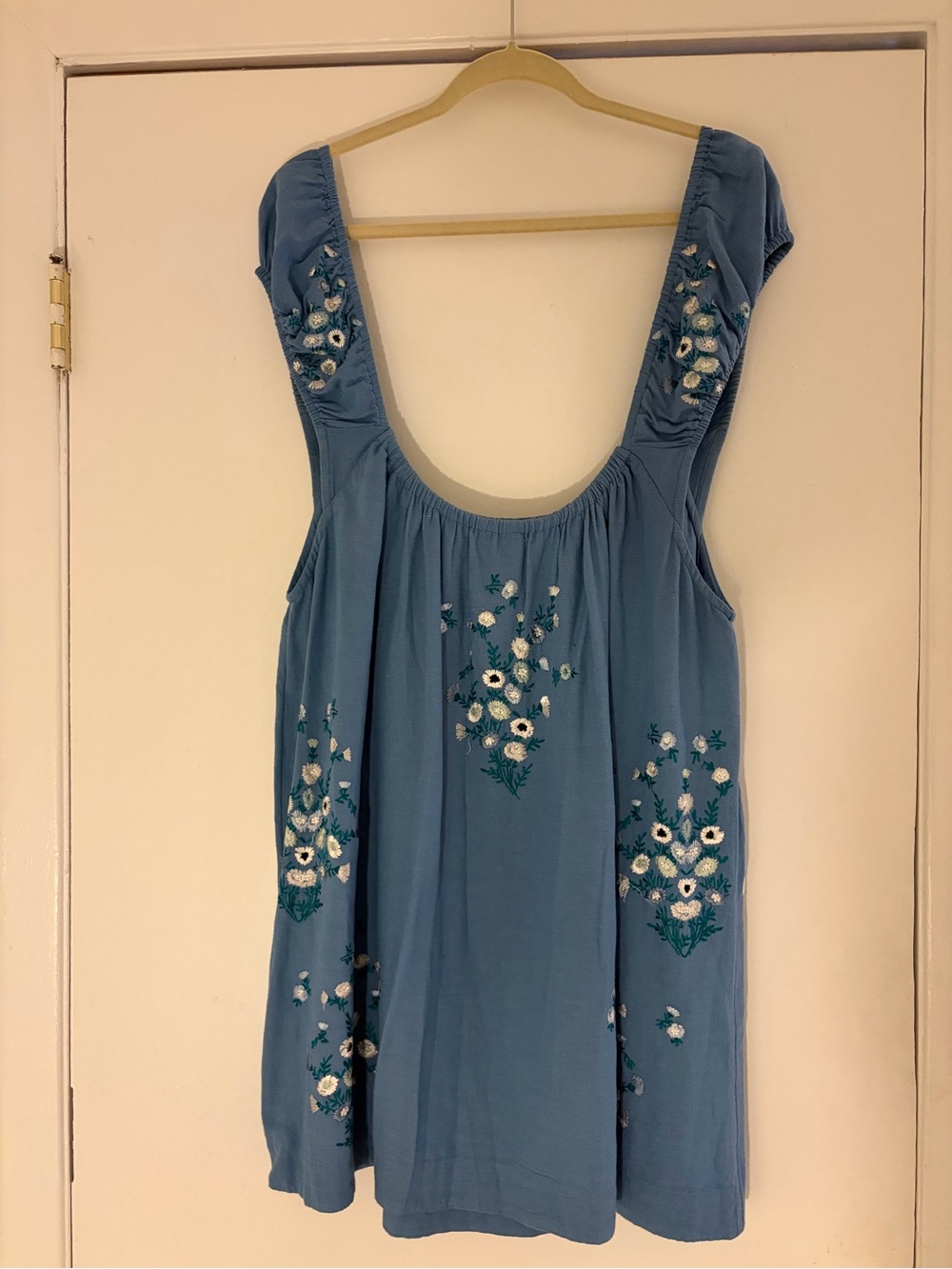 Free People Dusty Blue Embroidered Floral Babydoll Dress - Picture 2 of 3